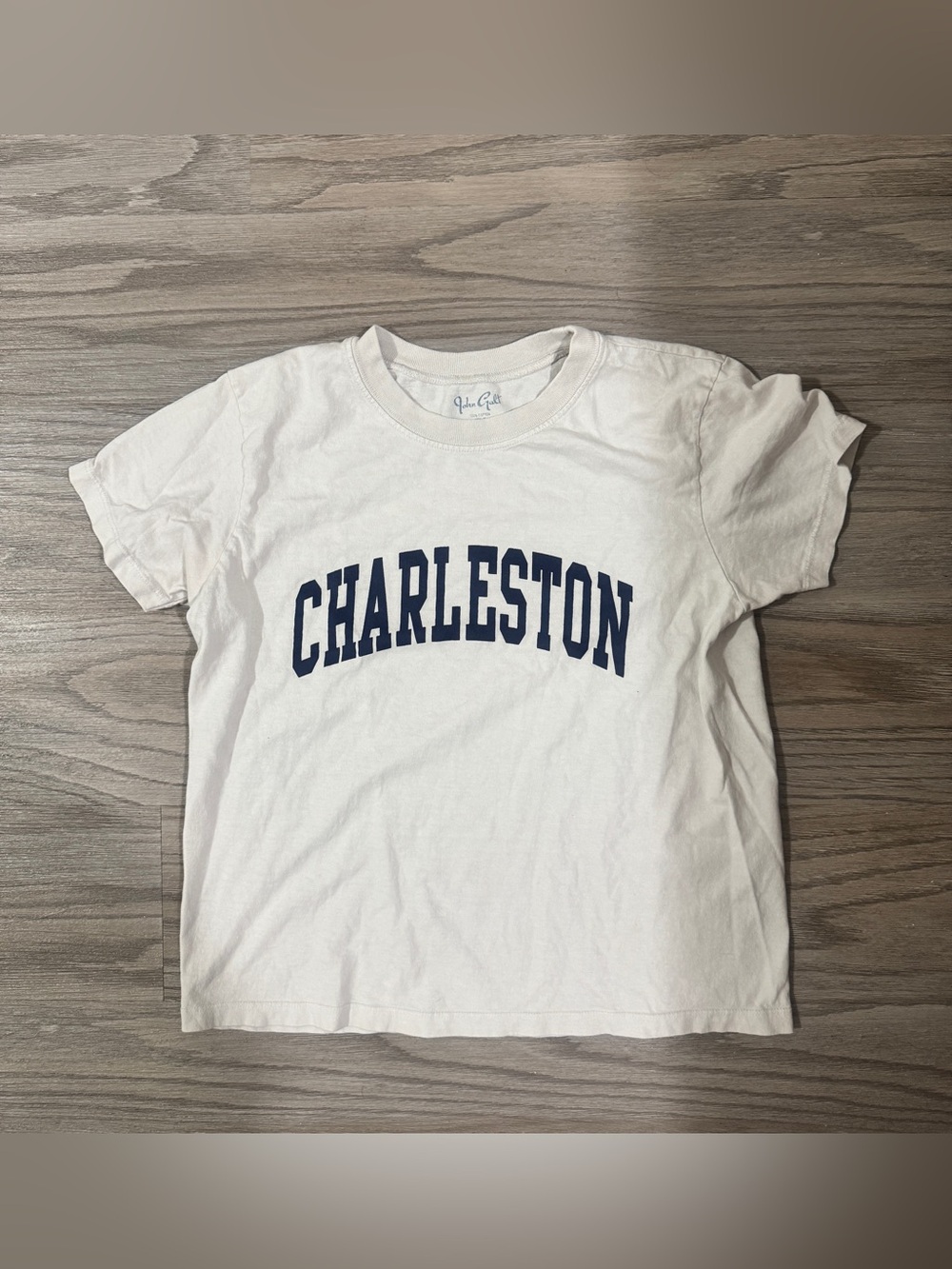 John Galt Charleston Baby Tee Brandy Melville White Navy Graphic Cotton